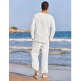 thumbnail image 4 of COOFANDY Men's 2 Pieces Cotton Linen Set Henley Shirt Long Sleeve and Casual Beach Pants Summer Yoga Outfits, 4 of 6