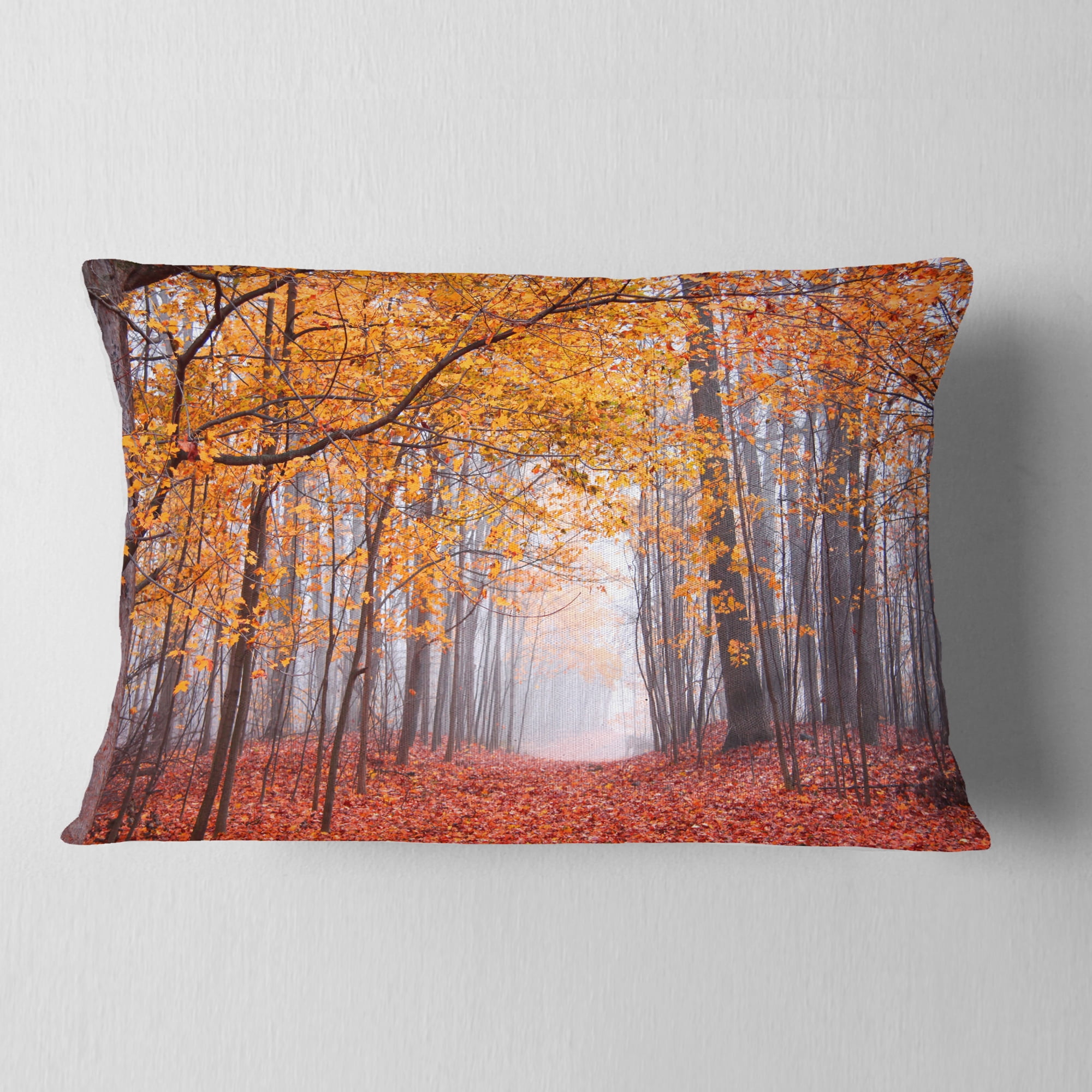 Designart Beautiful Trees with Fallen Leaves - Landscape Photography Throw Pillow - 12x20
