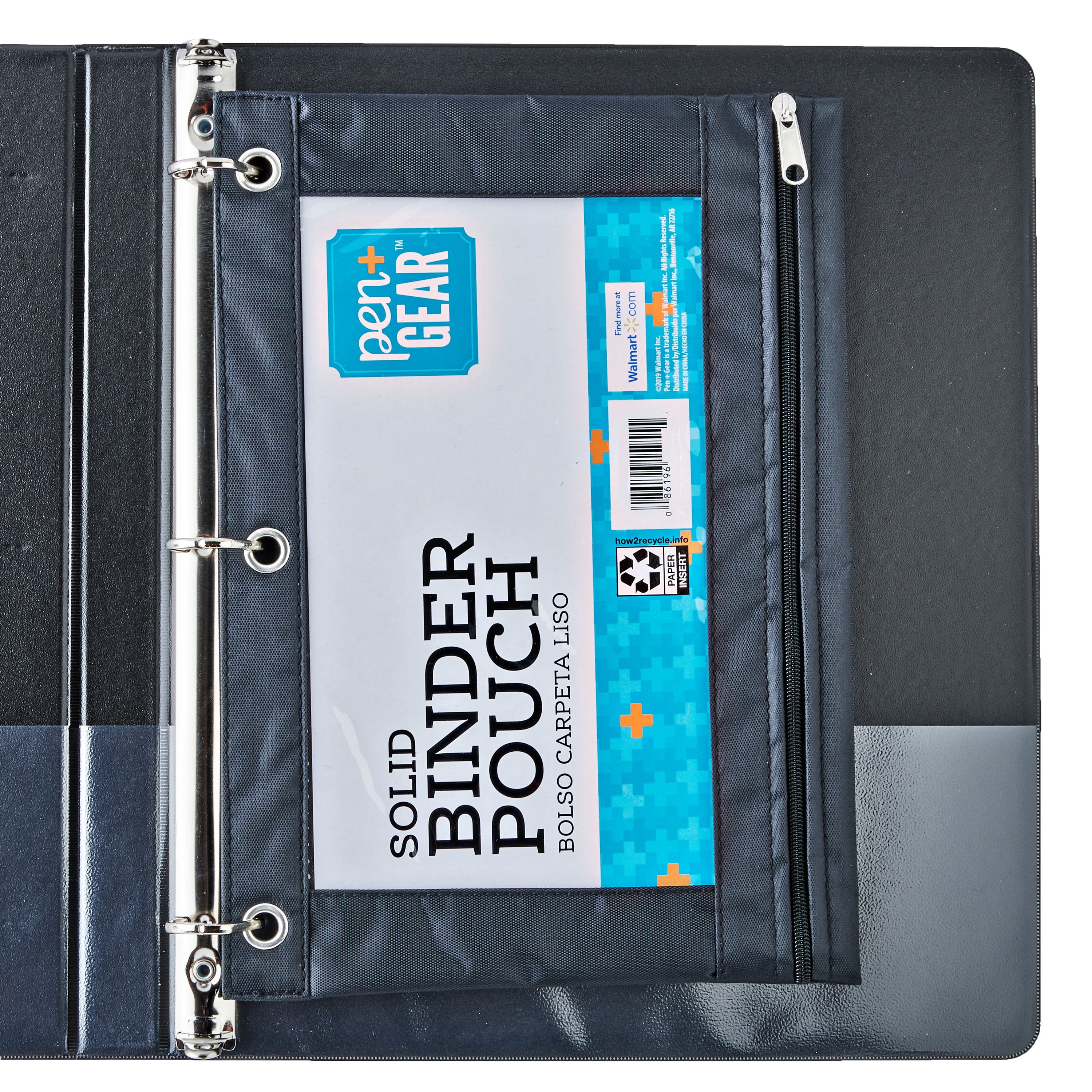 Pen + Gear Solid Polyester Binder Pouch Pencil Case, Black, 10.25" x 7.25"