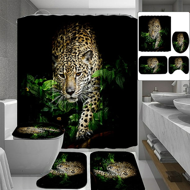 Cheetah Print Shower Curtain and Rug Sets Animal Bathroom Decor Set ...