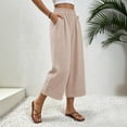 thumbnail image 4 of Aimik Women's Elastic Waist Cropped Cotton Pants Loose Casual Culottes Breathable Comfortable Summer Bottoms, 4 of 6