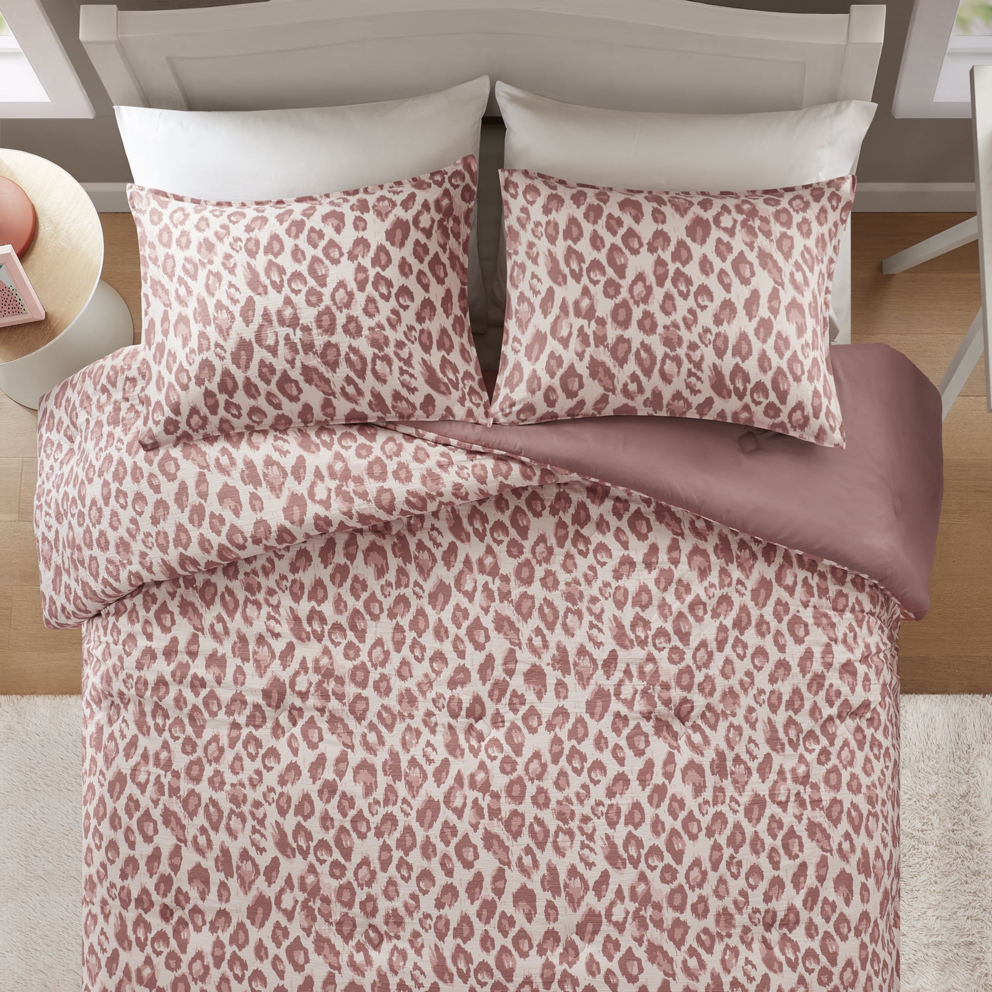 Mainstays Leopard Print 3-Piece Pink Comforter Set, Full/Queen