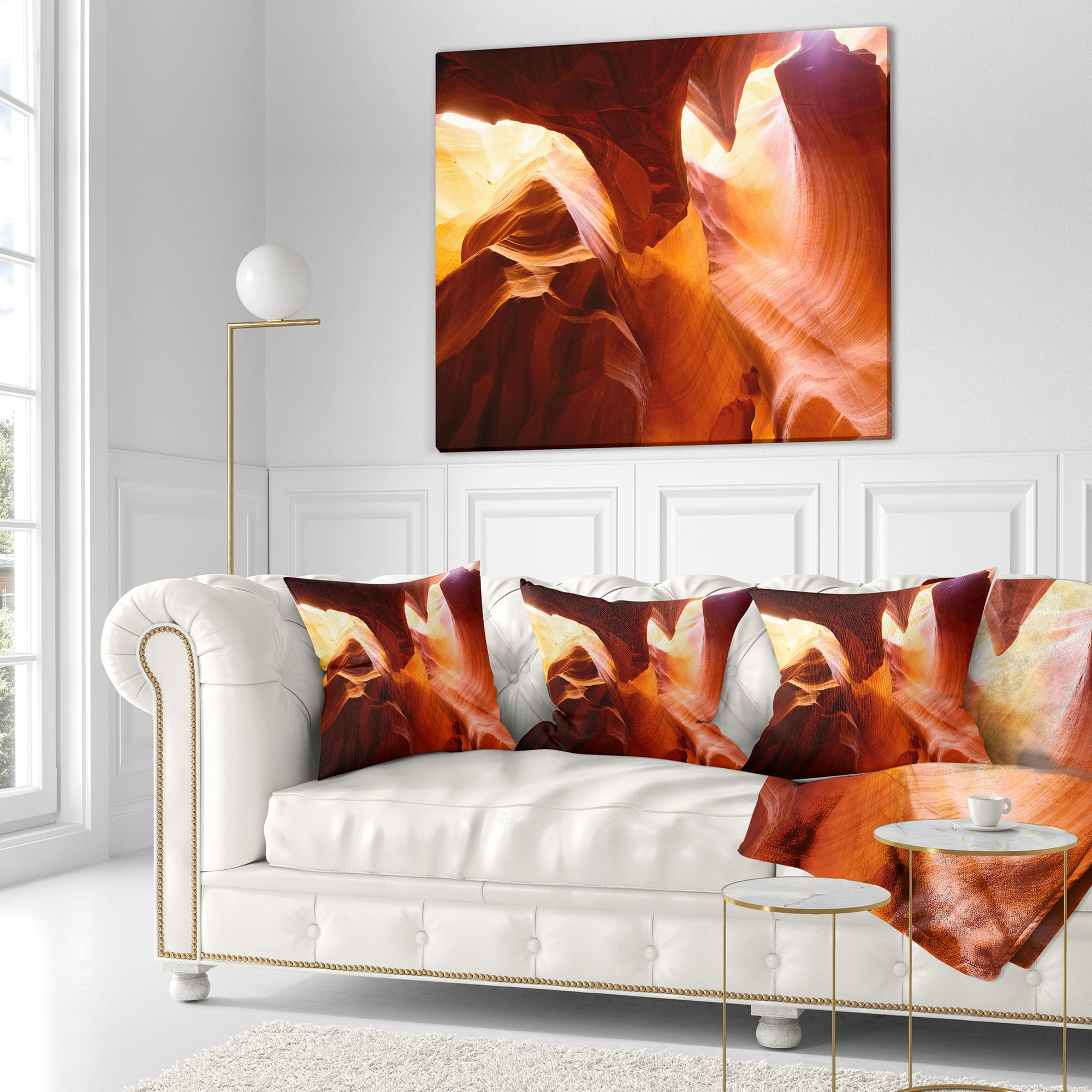 Designart Yellow Antelope Canyon - Landscape Photo Throw Pillow - 18x18