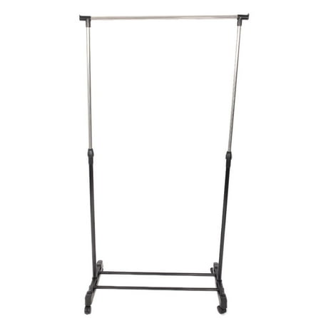 Single Rod Rolling Garment Rack Movable Adjustable Height Clothing Drying Hanging Hanger Shoes Clothes Rack