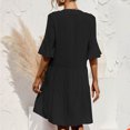 thumbnail image 5 of iOPQO Women's Casual Dresses Boho Dress Womens 3/4 Puff Sleeves Ruffle Dress V Neck Solid Pleated Dresses Fall Dresses Black XL, 5 of 8