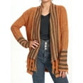 thumbnail image 3 of New Fashion for Women YOOSMATIC Jacquard Open Front Cardigan Fringe Trim Sweater Brown Large Size, 3 of 6