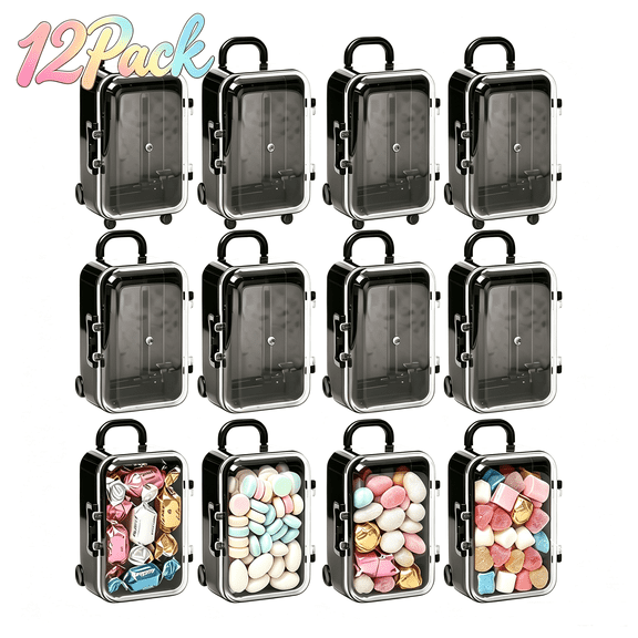 Renyuanyuan 12 pack Mini Suitcase Party Favor Boxes, Plastic Candy Container, Multicolor, for Wedding, Birthday, Event Decoration