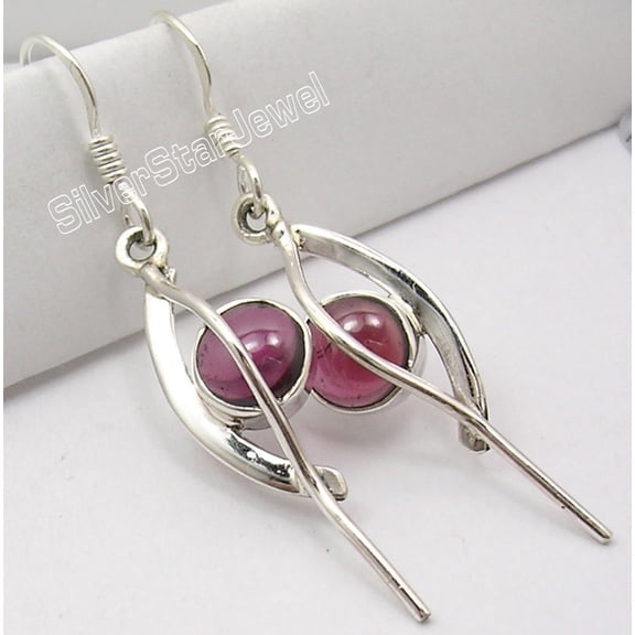 SilverStarJewel 925 Sterling Silver Unseen Cabochon Garnet Designer Latest Style Earrings 1.8"