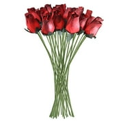 Red Realistic Wooden Roses 32 Count