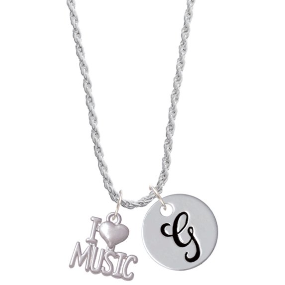 Delight Jewelry I 'Heart' Music Silvertone Script Initial Disc - G - Charm Necklace, 20"+3"