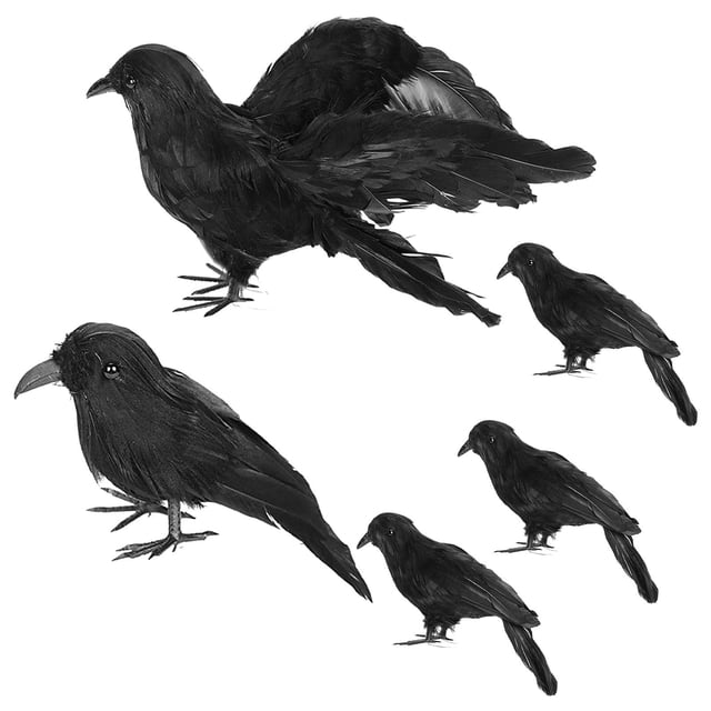 Mom's Best Cuervo volador con plumas realistas para Halloween, accesorios aterradores, 5 piezas