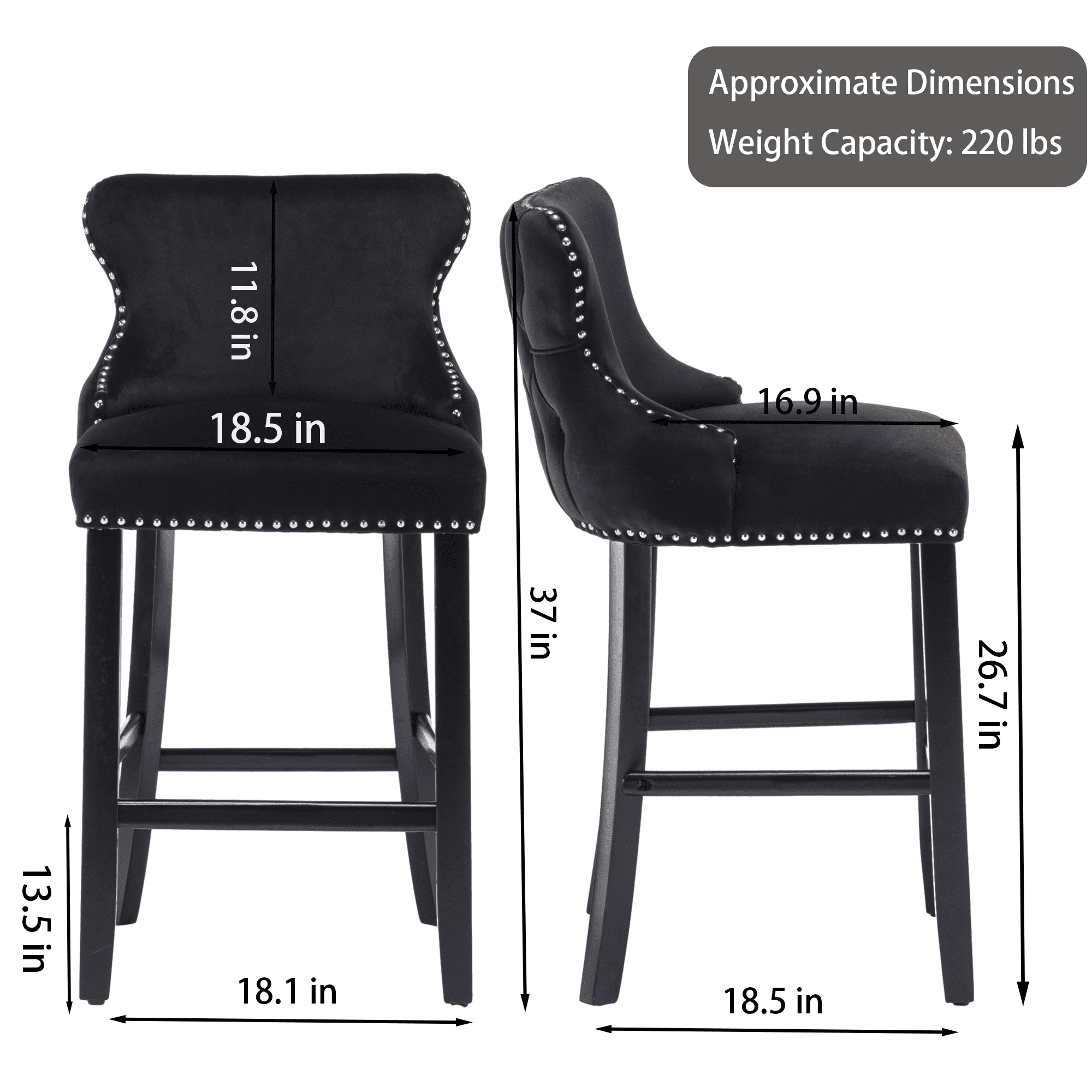 Velvet Counter Height Upholstered Barstools, Bar Stools Seat Height 27", Counter Height Armless Bar Chairs Button Tufted with Solid Wood Legs and Footrest for Kitchen Island Bar Area (Set of 6)