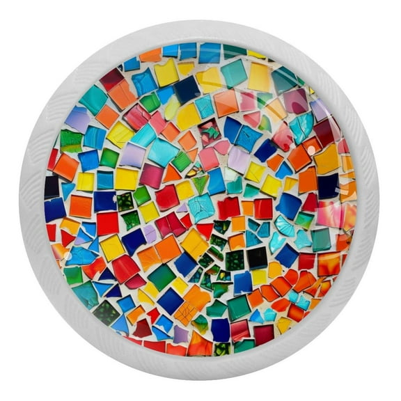 PhooArto Art Colorful Mosaic Pattern 4 PCS Crystal Glass Cabinet Knobs, Drawer Kitchen Cabinets Dresser Cupboard Wardrobe Pulls Handle - Glowing in the Dark