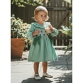 thumbnail image 5 of Loicainy Toddler Baby Girls Dress for St Patrick's Day 6 12 18 24 Months 2T 3T 4T Puff Long Sleeve Crew Neck Shamrock Embroidery Smocked Bow Decor A Line Spring Dresses, 5 of 9