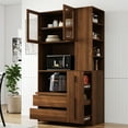 thumbnail image 2 of Euroco 70.87" Tall Kitchen Pantry Cabinet with multi-functional pull-out multi-tier storage shelf, 4-Tier side Shelf, 2 Drawers,with Glass Door, 2 of 9