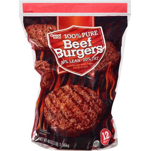 Great Value 75/25 100 Pure Beef Burgers, 12 count, 48 oz
