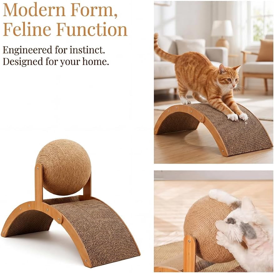Cat Scratching Ball on Stand, 2026 Upgrade Wobble Ball Cat Scratcher with 360° Rotating Sisal Ball, Interactive Cats Arch Scratcher Toy for Indoor Cats, Wear-Resistant Protects Furniture & Rugs (M)