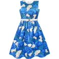 thumbnail image 1 of Girls Dress Blue White Flower Belt Sparkling Vintage Party Dress 14, 1 of 7