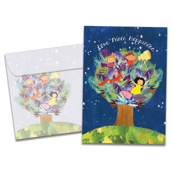 Tree-Free Greetings Christmas Greeting Card 12 Pack, 5x7, Children Tree (HP25176)