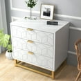 thumbnail image 4 of AKDSteel Commode Moderne Blanche à 3 Tiroirs, Commode en Bois avec Poignées en Métal Doré pour Chambre Ou Salon, 4 of 9