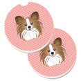 thumbnail image 1 of Checkerboard Pink Papillon Set of 2 Cup Holder Car Coaster, 1 of 1