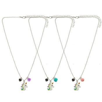 Wonder Nation Girl's BFF Unicorn Necklace Set, Friendship Necklace Set, Set of 3, Multicolored Necklaces