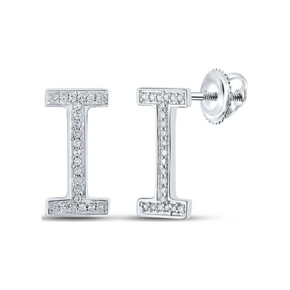 Macey Worldwide Jewelry 10k White Gold Diamond I Initial Letter Earrings 1/10 Ctw