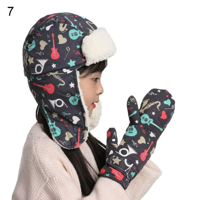 1 Set Hat Gloves Animal Pattern Camouflage Autumn Winter Warm Ear Flap Cap Set for Outdoor