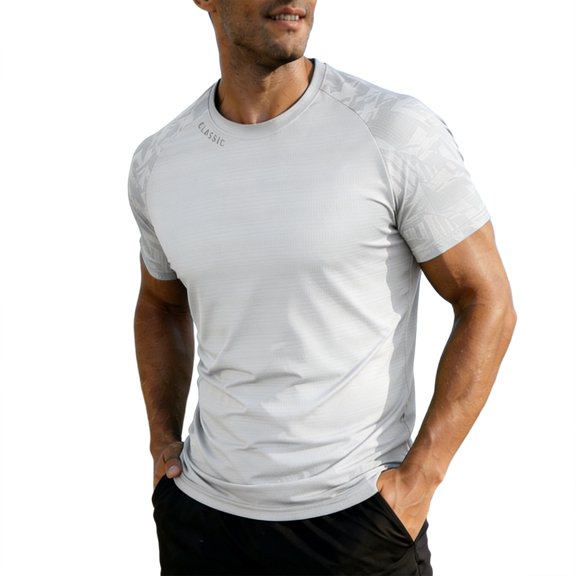 Ecqkame Mens Athletic T-Shirts Quick Dry Printed Short Sleeve Crew Neck Shirt Workout Outdoor Sports Joggers Breathable Tee Tops White L