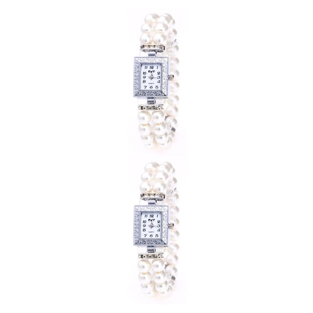 Minnieouse Reloj de de acero inoxidable para mujer, esfera Rectangular de repuesto, reloj de decorativo informal para mujer, Blanco 2piezas