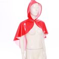 thumbnail image 4 of Hansber Women's Shiny Patent Leather Hooded Cloak with Front Button Closure for Party Club Rave Halloween Red One Size, 4 of 7