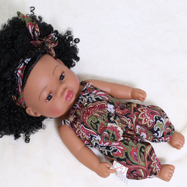 Baby Cute Curly Hair Sport Boys Black Baby Toy Doll Kids Gift Hooded With Cloth
