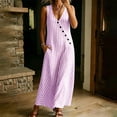 thumbnail image 4 of Snorda Women's Striped Dress Summer Round Neck Sleeveless Striped Solid Color Casual Dress Flowy Sundress Ideal for Daily Wear Beach Vacation & Party, 4 of 9