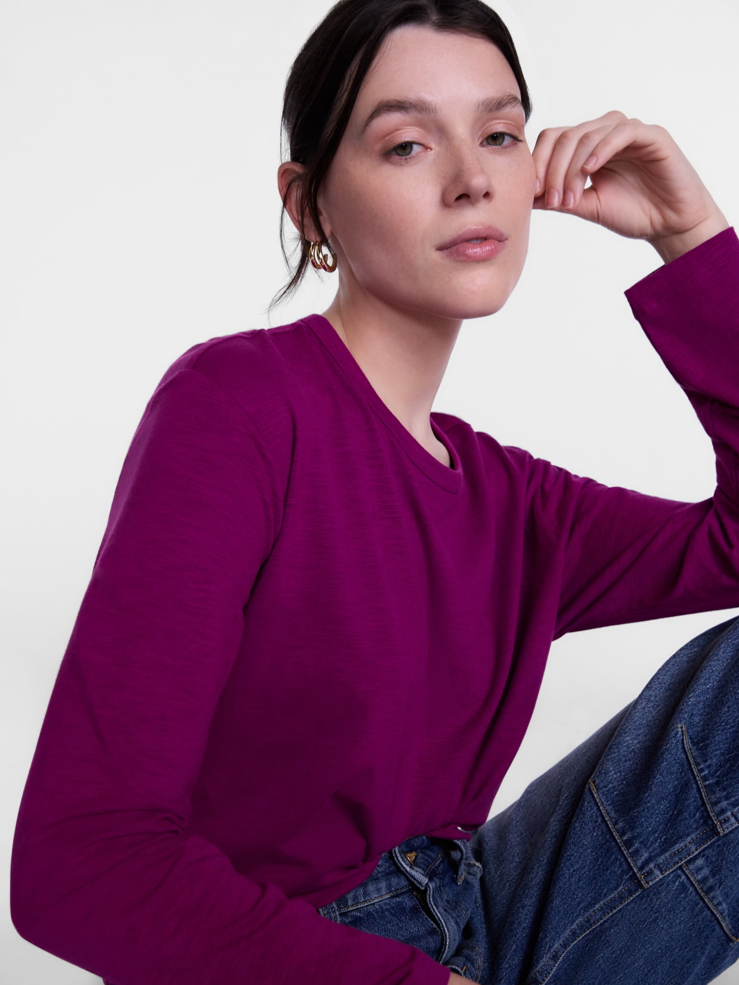 Scenario Women's and Women's Plus Relaxed Slub Tee with Long Sleeves, Sizes XS-4X