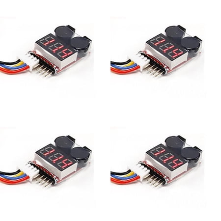 HobbyFlip Li-Po Low Voltage Cell Checker (2S~8S) Alarm Twin Alarms Compatible with RC Drone 4 Pack