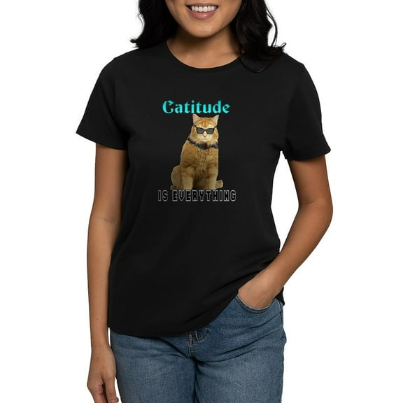 CafePress - Catitude Women's Dark T Shirt - Women's Traditional Fit Dark T-Shirt