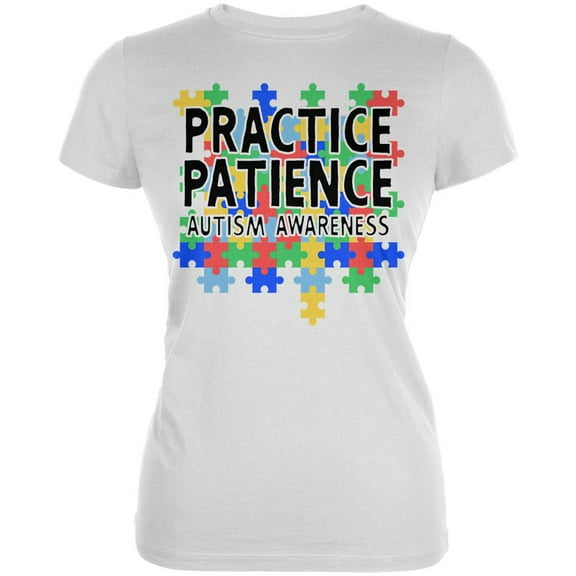 Autism Awareness Practice Patience Juniors Soft T Shirt White X-SM