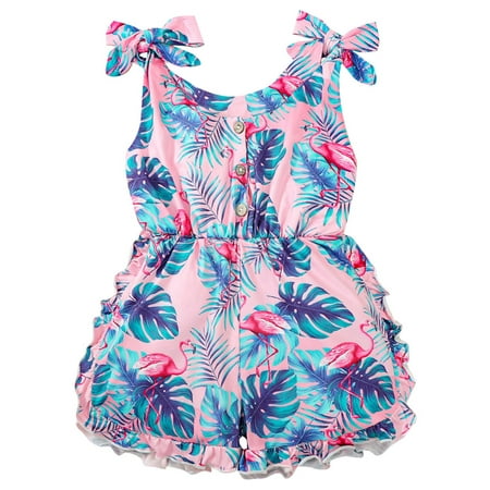 

Sunisery Toddler Kid Baby Girls Flower Printing Single-breasted Suspender Romper Blue 12-18 Months