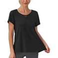 thumbnail image 2 of Camisas de entrenamiento con espalda abierta para mujer, camisetas de verano, manga corta, atlética, ajuste holgado, ropa transpirable para yoga, negro brillar  Electrónica, 2 of 5