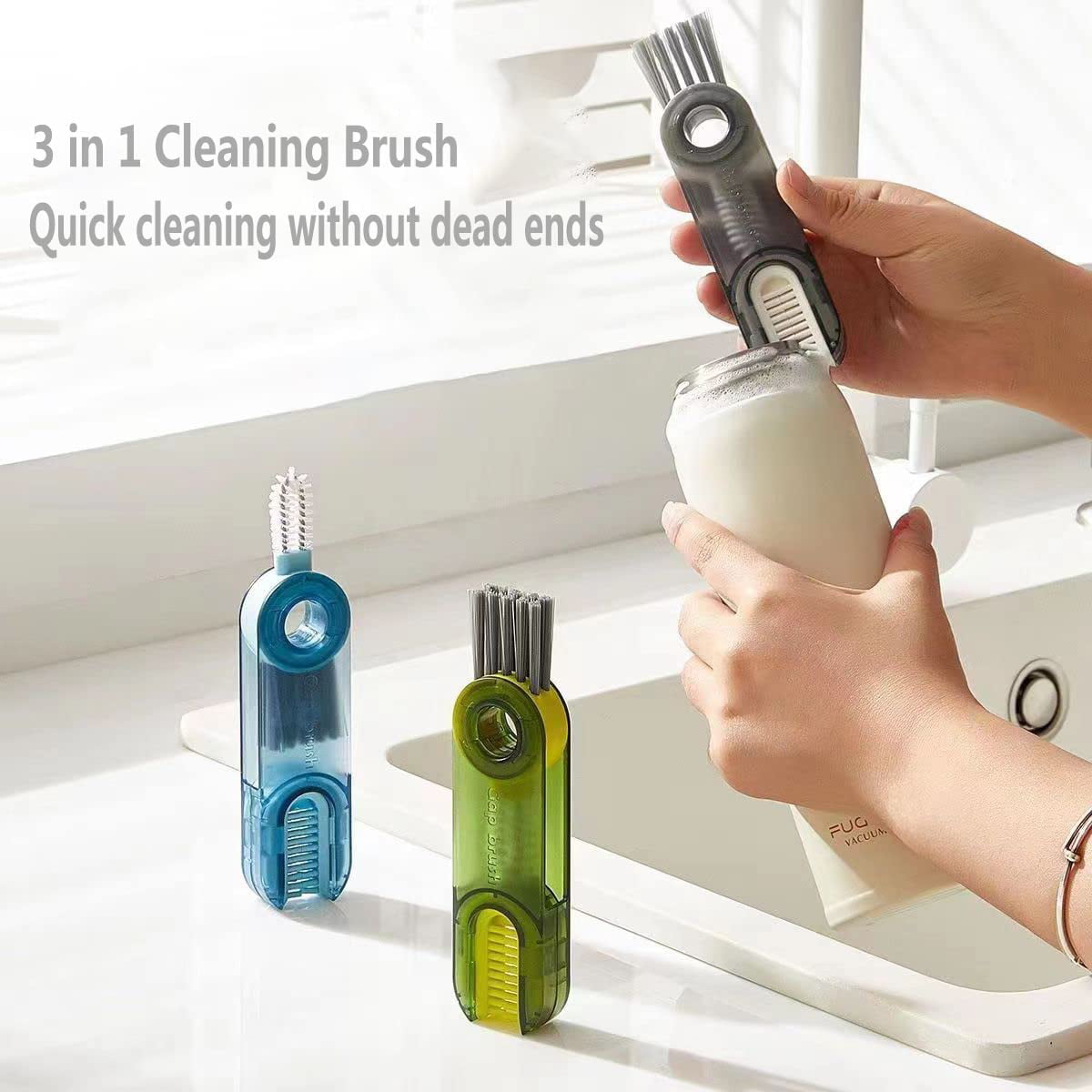 3 in 1 Multifunctional Cleaning Brush,Multi-Functional Insulation Cup  Crevice Cleaning Tools,Multipurpose Bottle Gap Cleaner Brush,3 in 1Cup Lid Cleaning  Brush Set,Home Kitchen Cleaning Tools Gray