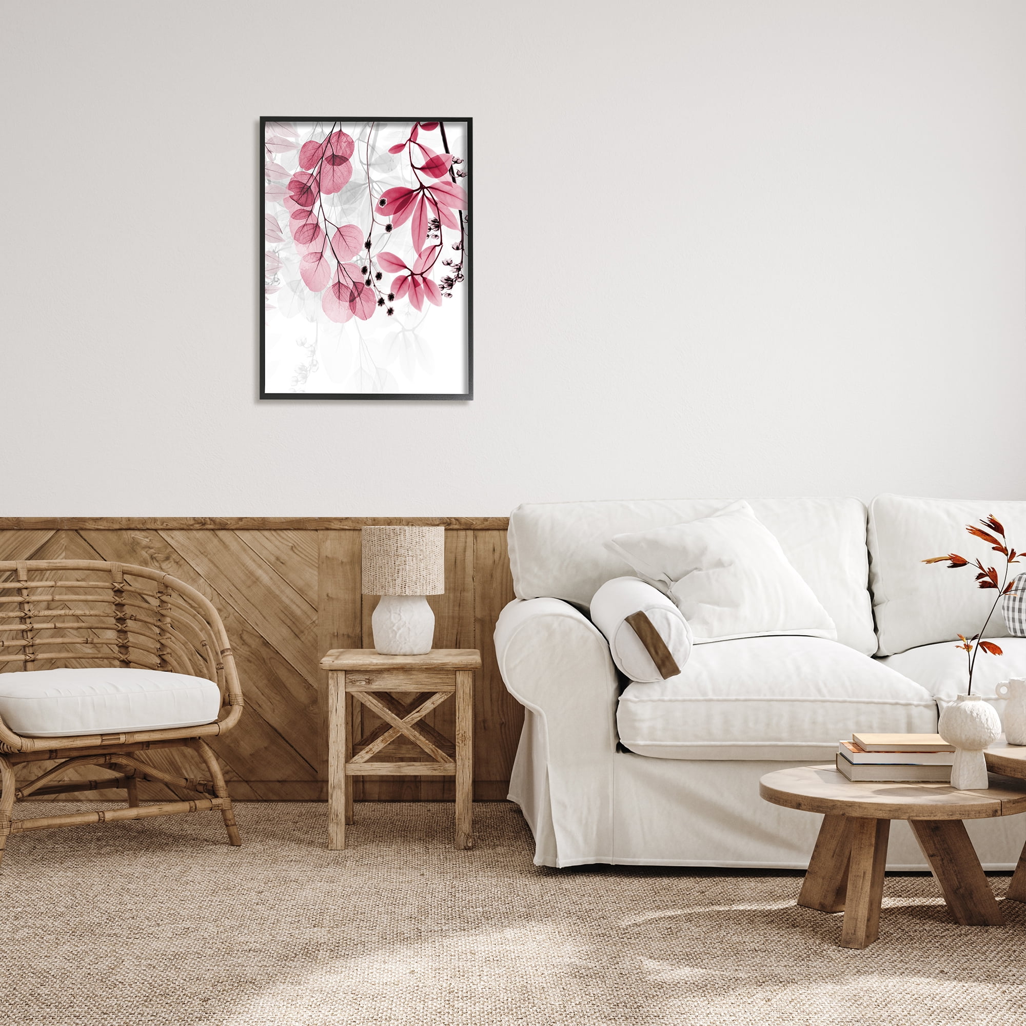 Stupell Industries Modern Pink Botanical Leaves Botanical & Floral Painting Black Framed Art Print Wall Art, 24 x 30