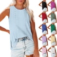 thumbnail image 3 of Women's Fashion Round Neck Sleeveless Slit Tank Top, Solid Color Casual Top for Stylish Summer Outfits,Sky Blue,S, 3 of 7
