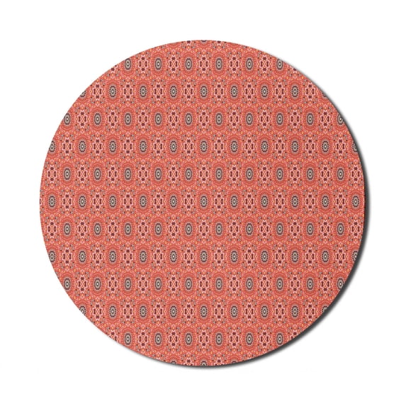 Abstract Mouse Pad for Computers, Ethnic Pattern Mosaic Tile Lile Colorful Motifs Illustration Art, Round Non-Slip Thick Rubber Modern Mousepad, 8" Round, Burnt Sienna and Multicolor, by Ambesonne