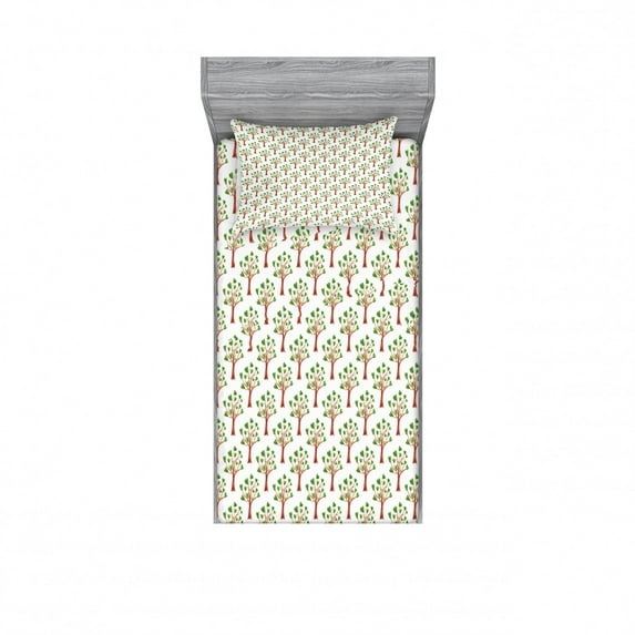 Forest Bedding Set with Sheet & Covers, Love Trees with Heart Shaped Leaves Romantic Growth in Nature Eco Watercolor Kids, Printed Bedroom Decor 2 Shams, 4 Sizes, Redwood Green, by Ambesonne
