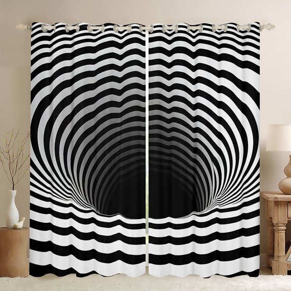 Feelyou Boys Psychedelic Swirl Blackout Curtains Set of 2 (52x84 Each), Black White Stripes Window Curtains, Chic Geometric Abstract Curtains and Drapes, Curtains and Drapes Room Decor