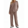 thumbnail image 2 of UVN Outfit Sets for Women Two Piece Sets Winter Casual Long Sleeve Tops and Long Pants Lounge Sets Ribbed Knit Pajama Sets with Pockets, 2 of 8