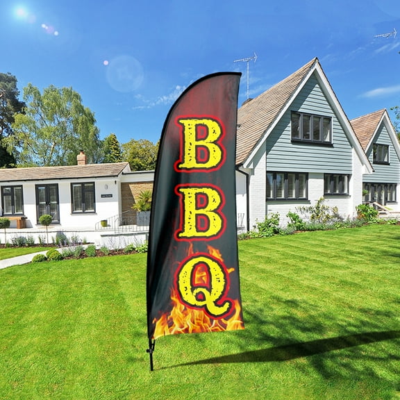 QSUM BBQ Feather Flag Kit,7FT Barbecue Restaurant Advertising Banner, BBQ Restaurant Business Signs