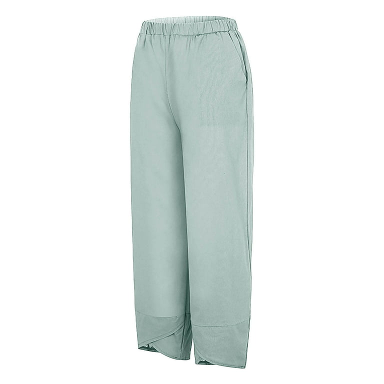 Zodggu Womens Trendy Casual Trousers Loose Solid Elastic Waist Full Length  Long Pants Long Pants With Pocket Gifts for Women Trousers 2023 Joggers  Female Fashion Mint Green 10 