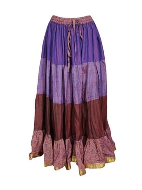 Mogul Women Purple,Pink Maxi Skirt Full Flared Beach Summer Printed Boho Comfy Gypsy HIPPIE CHIC Long Skirts ML
