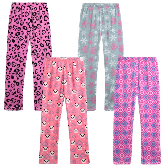 Angel Face Girls Pajama Pants - 4 Pack Micropolar Plush Fleece Girls Pajamas PJs Sleep Pants (4-16)